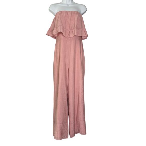 Lovers & Friends Nellie Pink Strapless Jumpsuit Ruffle M - Picture 1 of 12